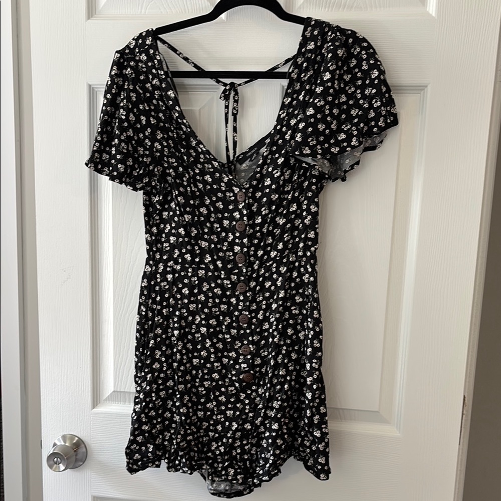 Floral Black and White Romper